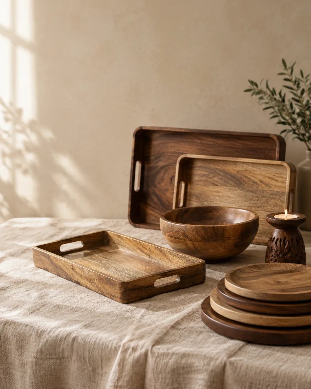 Handcrafted wooden bowls, trays and platters
